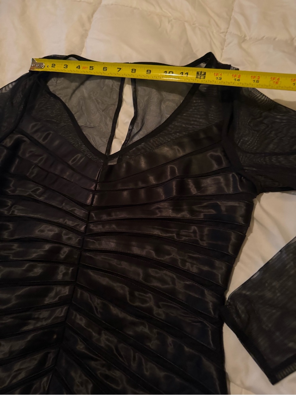 Dress Barn Black Sheer Mesh and Satin Stripe V-Neck Top - Picture 4 of 10